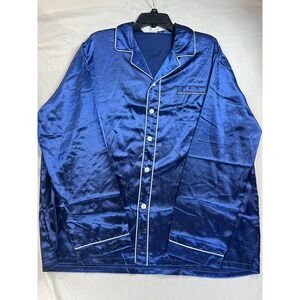 SWOMOG Mens Satin Pajama Set Royal Blue Silk Like Sleepwear 2 Piece 2XL NEW